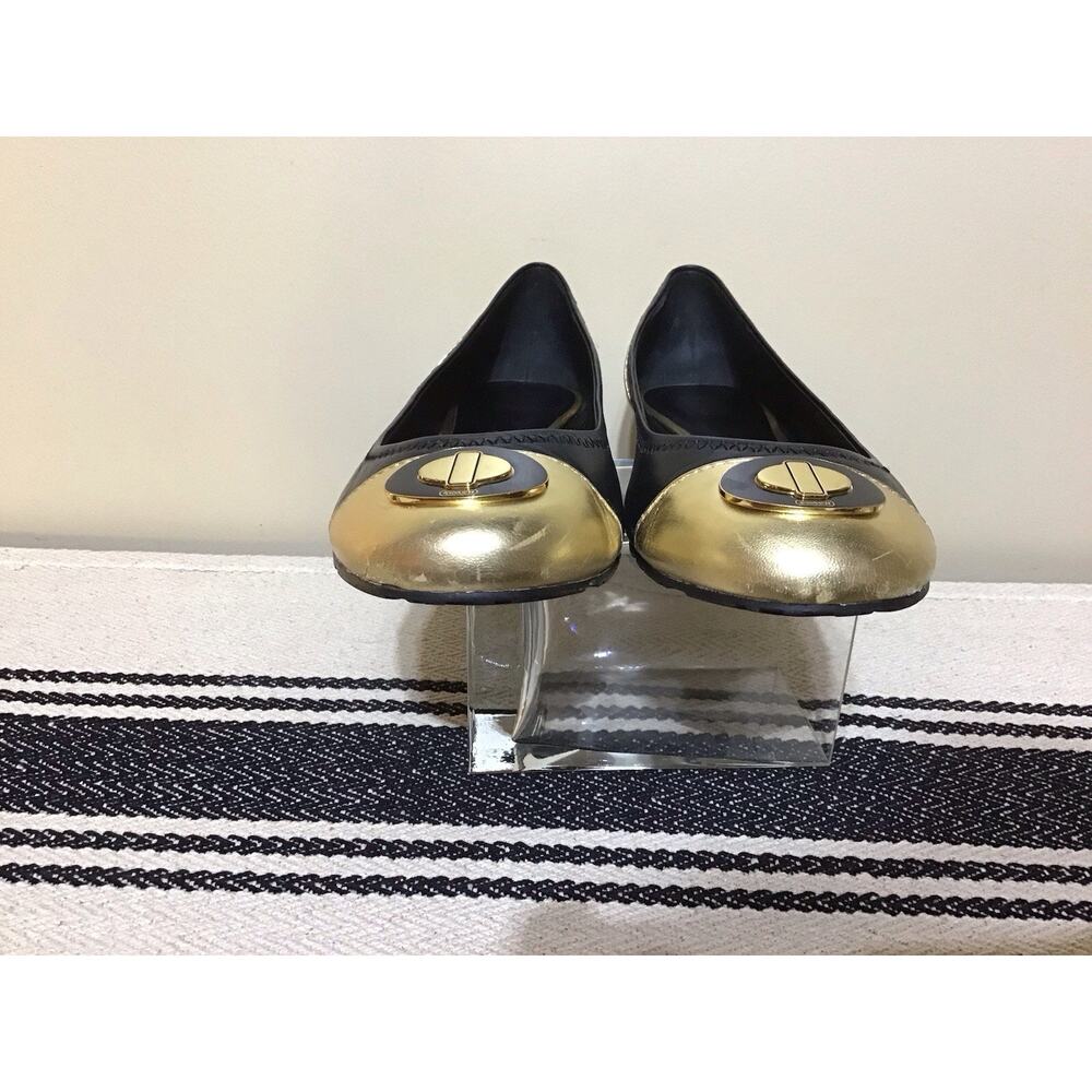 Coach Women’s Shoes Black Gold Flats Sz 10 Old Money Preppy Career Luxury Event - Picture 5 of 9